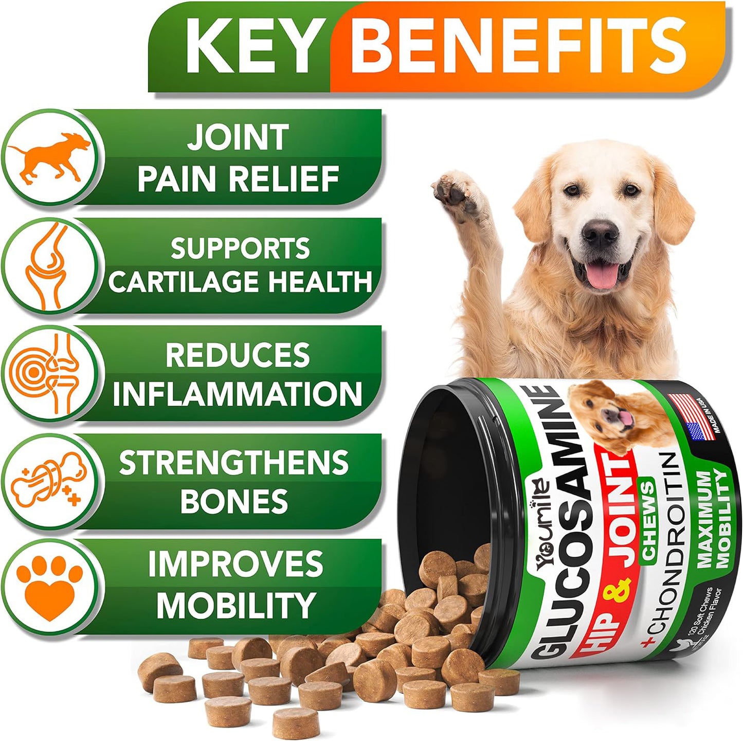 Move Freely: Premium Pet Hip & Joint Supplement with Chondroitin for Enhanced Mobility!