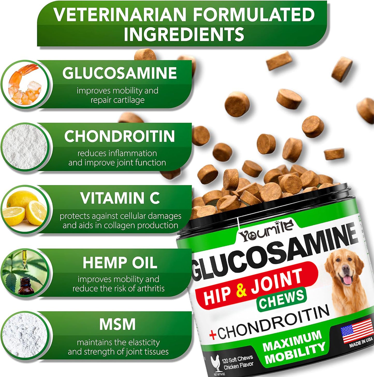 Move Freely: Premium Pet Hip & Joint Supplement with Chondroitin for Enhanced Mobility!