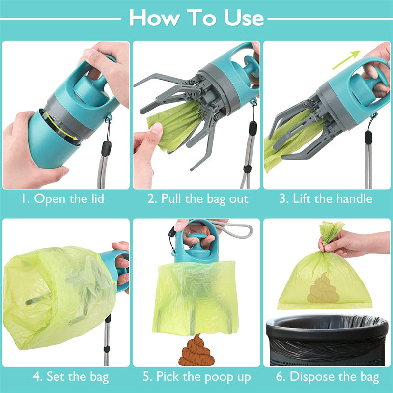 Effortless Dog Pooper Scooper with Bag Dispenser & Claw Shovel